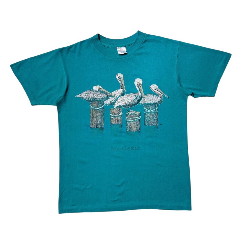 90s Vintage Pelican T-shirt Single Stitch Panama City Beach Cracked Faded Birds.